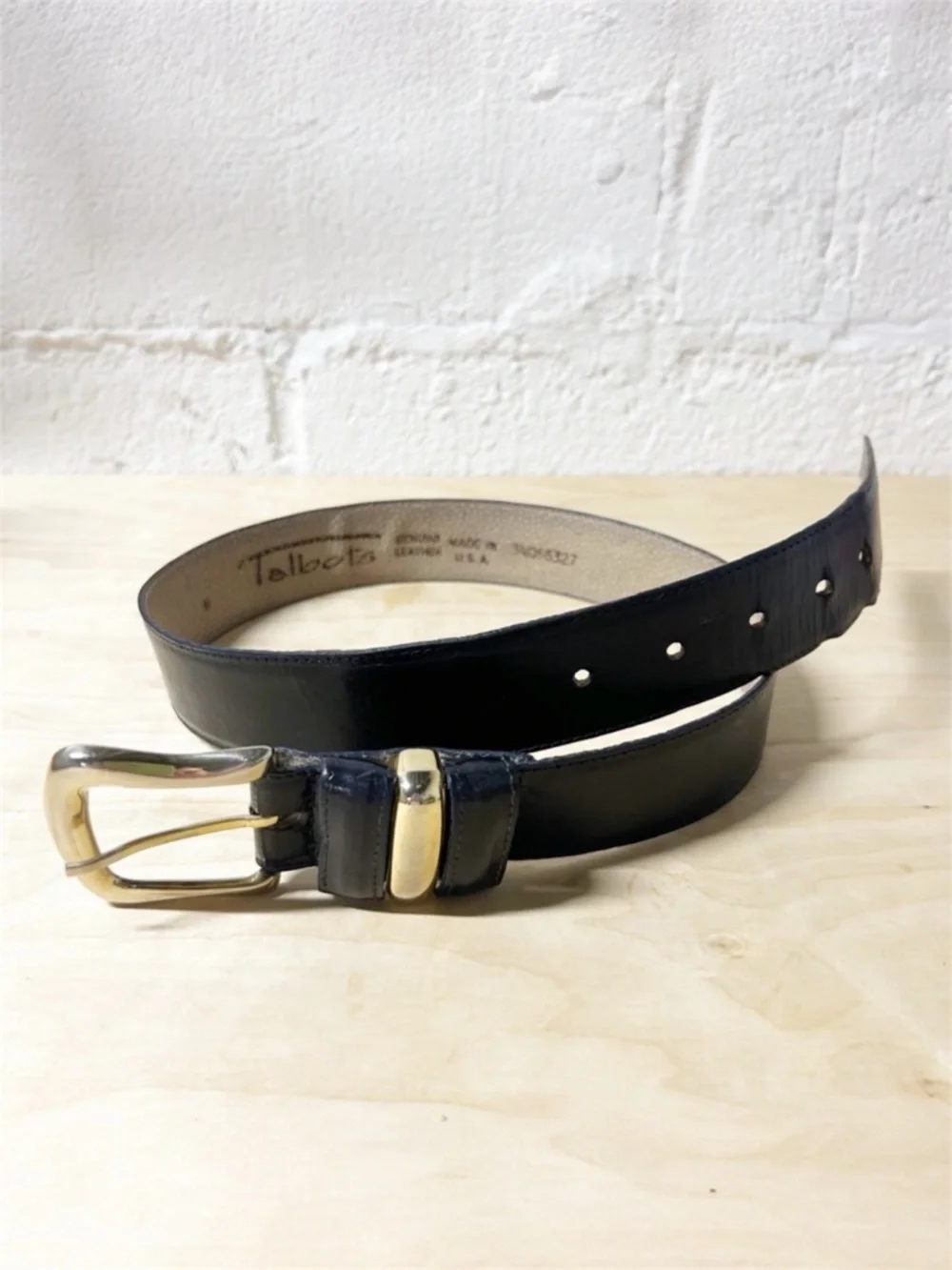 VTG Talbots Black Genuine Leather Belt with Gold Buckle Sz M